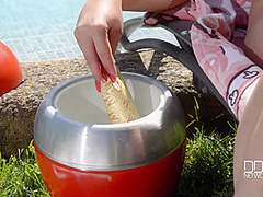 Busty Ice Cream Babe Enjoys Gooey Nipple Play - PornWorld