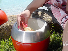 Busty Ice Cream Babe Enjoys Gooey Nipple Play - PornWorld