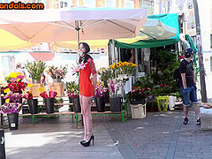 Tattooed public babe deepthroats in 3some for voyeurs