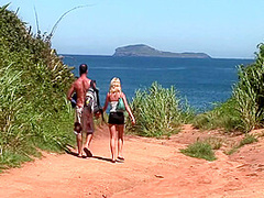 Blond Girl Enjoy Threesome At Beach