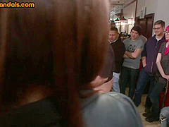 Public bitches fucked hardcore in group at public place