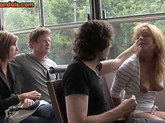 Public bitch drilled in bus b4 she gets fucked outdoor