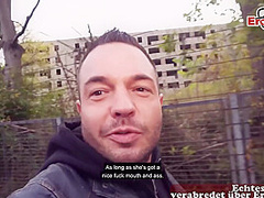 Cute shy Student teen try outdoor date with german pick up guy