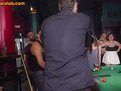 Public BDSM slut rims guys asshole in front of voyeurs
