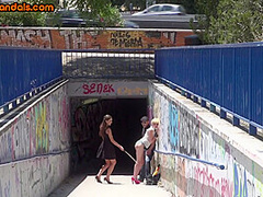 Public pissed GF rough fucked in throat in front of voyeurs