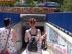 Public pissed GF rough fucked in throat in front of voyeurs