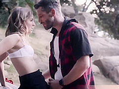 His Cute Blonde Gf Loves To Fuck Outdoors By The Road