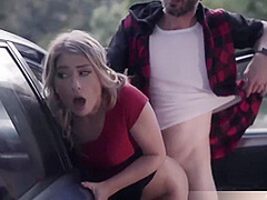His Cute Blonde Gf Loves To Fuck Outdoors By The Road