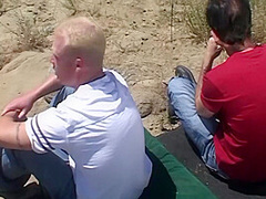 Blond Babe Enjoy Two Guys Outdoor
