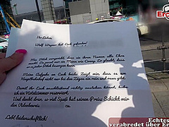 German chubby blonde slut picked up for public blind date