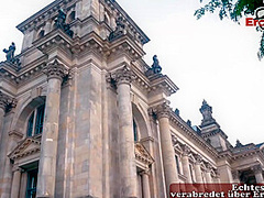 German chubby blonde slut picked up for public blind date