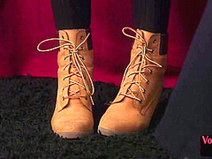 Voyeur femdom busty British MILF teases guy who jerks cock