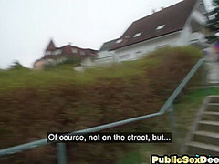 Public bitch fucked by big white dick in wet pussy hole