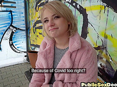 Public slut enjoys fucking on BWC after throating on it