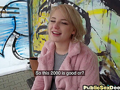 Public slut enjoys fucking on BWC after throating on it