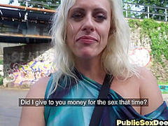 Public MILF fucked by big white dick in wet pussy hole