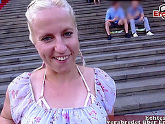 German chubby blonde girl next door real casting date on street