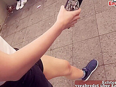 German Skinny Student Teen Pickup At Public Bus Station