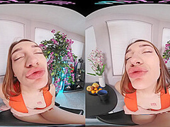 Perky brunette spinner plays with her sweet pussy in VR