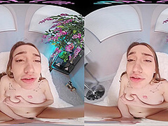 Perky brunette spinner plays with her sweet pussy in VR