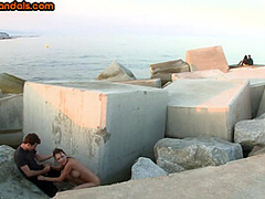 BDSM public slut deepthroats cock outdoor in front voyeurs