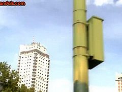 BDSM public slutty babe deepthroats sturdy cock outdoor