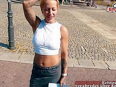 German blonde tattoo fitness slut picked up on street