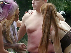 CFNM outdoor BJ British ladies suck cock in group blowjob