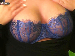 CFNM HJ babe wanks cock in front of naked voyeur MILF