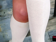 Voyeur CFNM college uniform GF teases professor who jerks