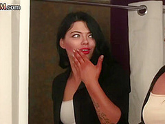 CFNM IR ladies suck black cock in changing room group BJ