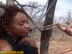 Super Hot Curly Black Babe Tied Up And Roughly Teased By Two Dominant Massive Dicks