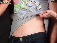 CFNM BJ babes suck cock in 3some in front voyeur lady