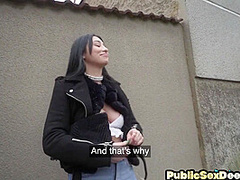 Public beauty fucked in POV by big dick in hairy pussy hole