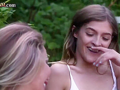 CFNM outdoor ladies suck and wank cock in femdom group BJ