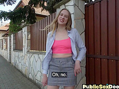 Public beauty fucked by big white dick in wet pussy hole