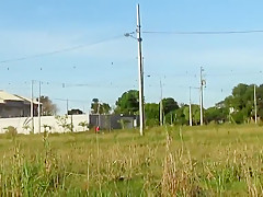 Cute brunette playing with pussy and dildo in public