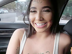 Karlee Grey offers blowjob for a ride