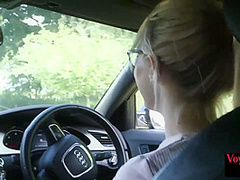 21yo voyeur GF teases her BF who jerks cock outdoor by car