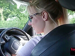 21yo voyeur GF teases her BF who jerks cock outdoor by car
