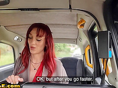 Redhead taxi babe fucked in car outdoor by taxi driver