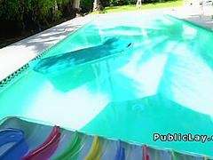 Slim Brunette Brat Bangs Big Cock Outdoor