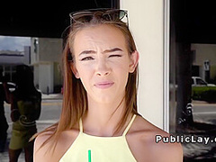 Slim Brunette Brat Bangs Big Cock Outdoor