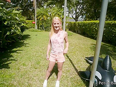 Spinner Blonde Gets Huge Dick Doggy