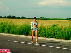 Doroga: Jeny Smith solo naked on the road. Teasing you