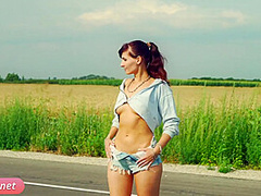 Doroga: Jeny Smith solo naked on the road. Teasing you