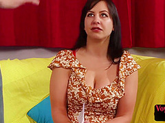 Voyeur British CFNM MILF in lingerie teases man who jerks