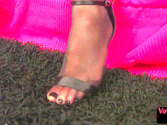 Voyeur CFNM femdom babe in stockings teases guy who jerks