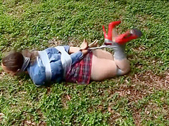 Hot Little Schlgrl Left Strppd And Tied Outside After Escpe