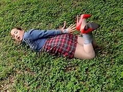 Hot Little Schlgrl Left Strppd And Tied Outside After Escpe